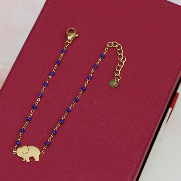 Charming Yellow Gold Plated Elephant Bracelet with Blue Beads, XPBL0621 - Picture 11 of 11